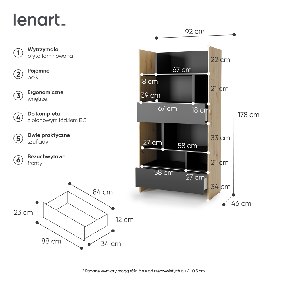 BED CONCEPT BC-28 regał 92x178 - dąb artisan/czarny