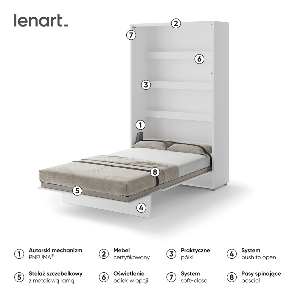 BED CONCEPT BC-02p - półkotapczan pionowy 120 - biały połysk