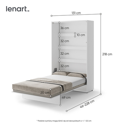 BED CONCEPT BC-02p - półkotapczan pionowy 120 - biały połysk