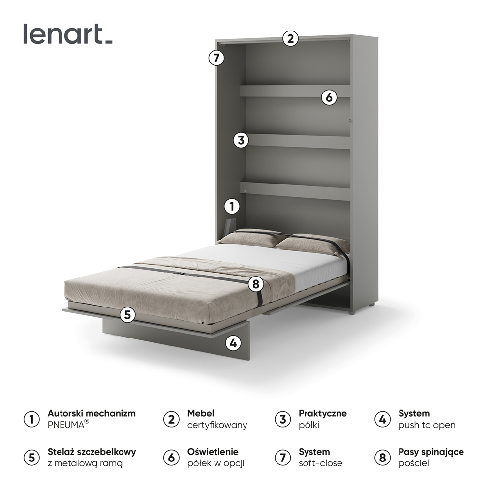 BED CONCEPT BC-02 - półkotapczan pionowy 120 - szary