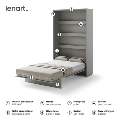 BED CONCEPT BC-02 - półkotapczan pionowy 120 - szary
