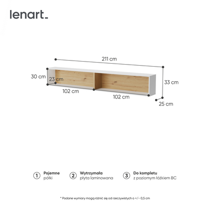 BED CONCEPT BC-30 półka wisząca - biały/dąb artisan
