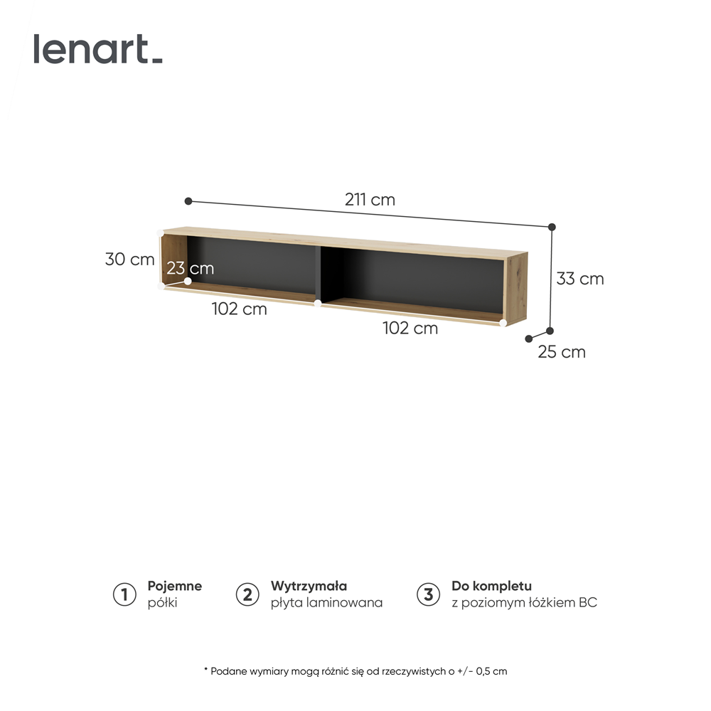 BED CONCEPT BC-30 półka wisząca - dąb artisan/czarny