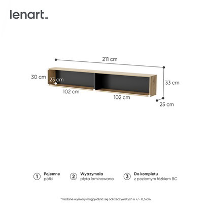 BED CONCEPT BC-30 półka wisząca - dąb artisan/czarny