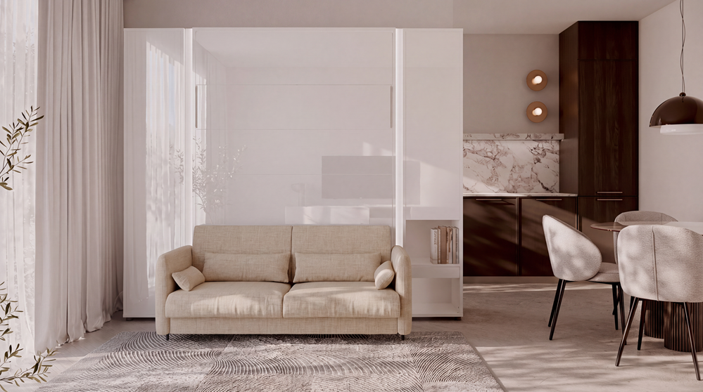 BED CONCEPT BC-36 - półkotapczan elektryczny 140 z zagłówkiem - biały/biały połysk/beżowy ART 82610