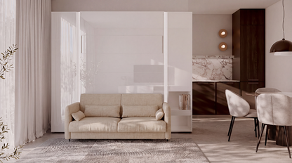BED CONCEPT BC-36 - półkotapczan elektryczny 140 z zagłówkiem - biały/biały połysk/beżowy ART 82610