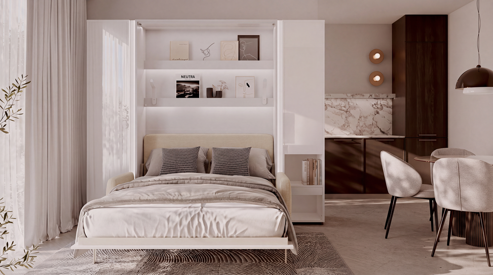 BED CONCEPT BC-36 - półkotapczan elektryczny 140 z zagłówkiem - biały/biały połysk/beżowy ART 82610