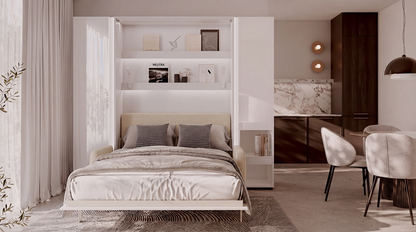 BED CONCEPT BC-36 - półkotapczan elektryczny 140 z zagłówkiem - biały/biały połysk/beżowy ART 82610