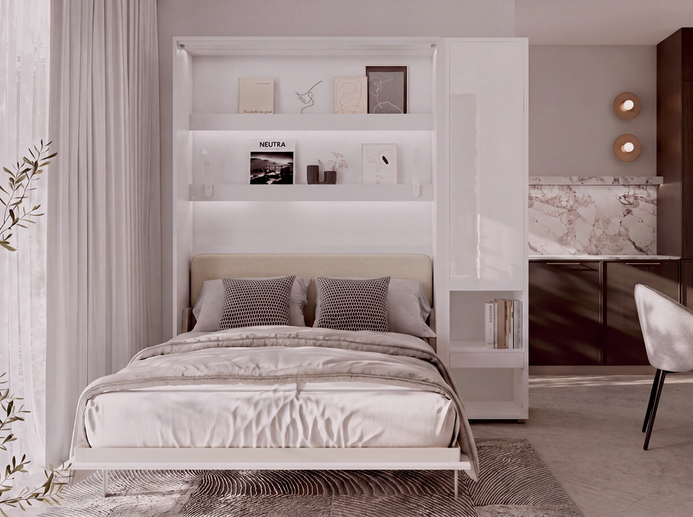 BED CONCEPT BC-36 - półkotapczan elektryczny 140 z zagłówkiem - biały/biały połysk/beżowy ART 82610