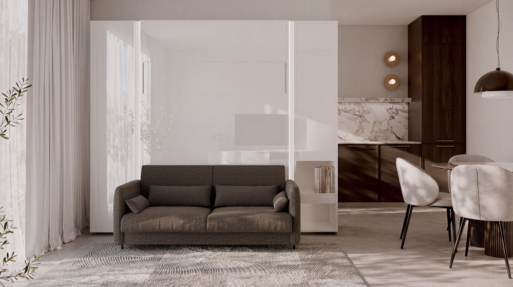 BED CONCEPT BC-36 - półkotapczan elektryczny 140 z zagłówkiem - biały/biały połysk/grafit ART 82630