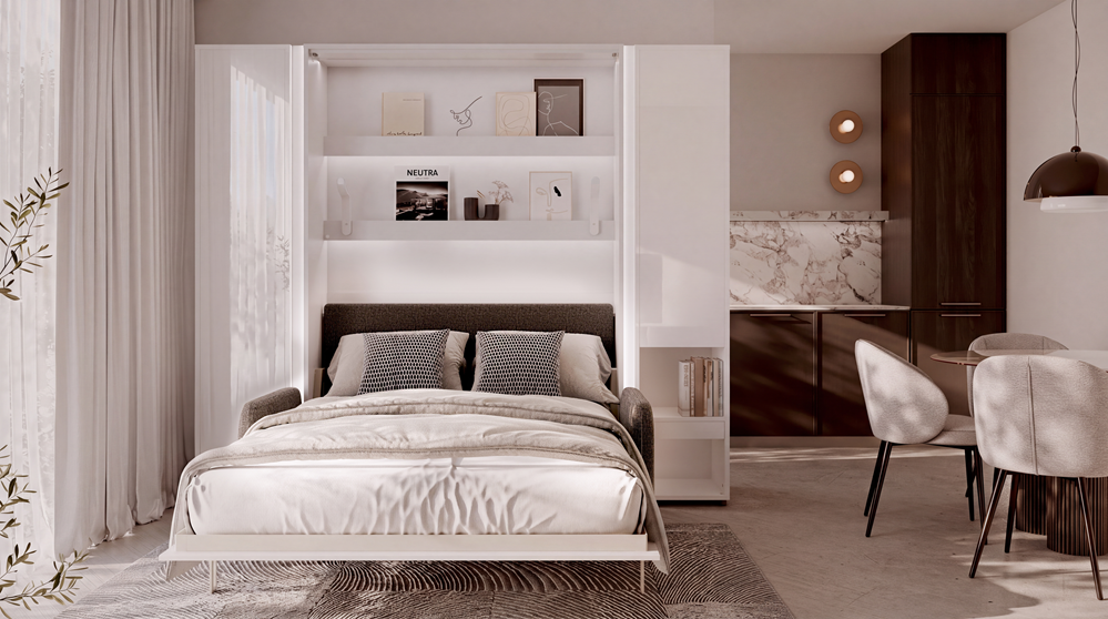 BED CONCEPT BC-36 - półkotapczan elektryczny 140 z zagłówkiem - biały/biały połysk/grafit ART 82630