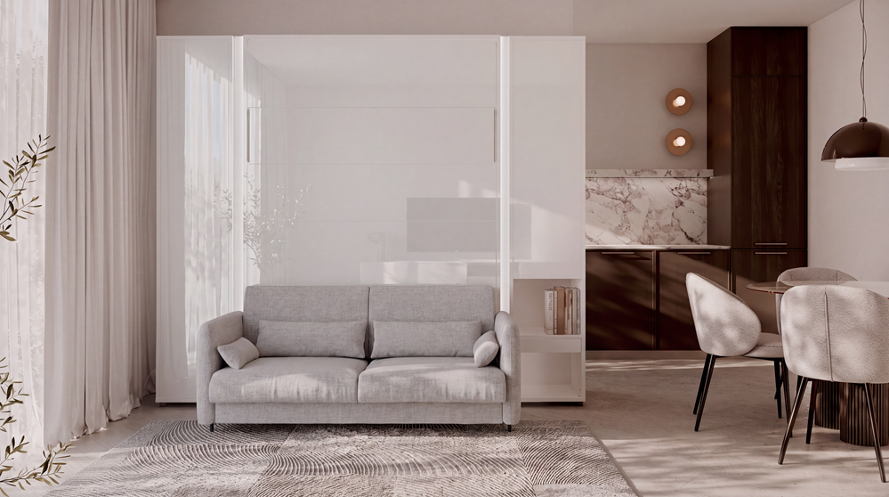 BED CONCEPT BC-36 - półkotapczan elektryczny 140 z zagłówkiem - biały/biały połysk/szary ART 82626