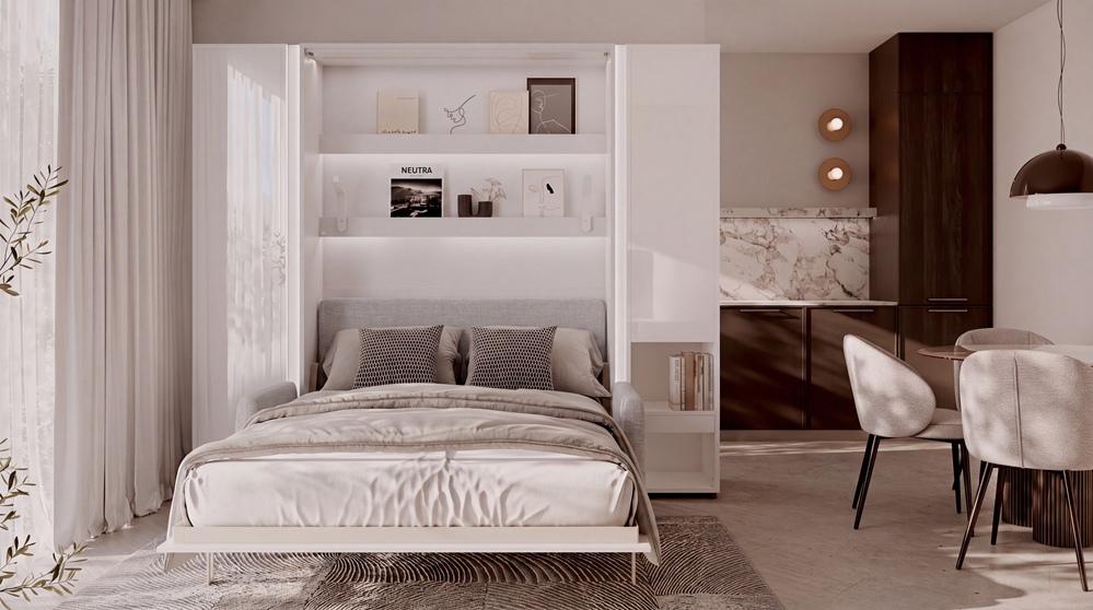 BED CONCEPT BC-36 - półkotapczan elektryczny 140 z zagłówkiem - biały/biały połysk/szary ART 82626