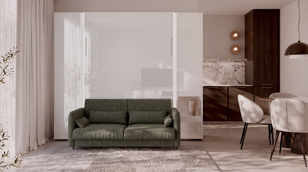 BED CONCEPT BC-36 - półkotapczan elektryczny 140 z zagłówkiem - biały/biały połysk/zielony LUKKA 38