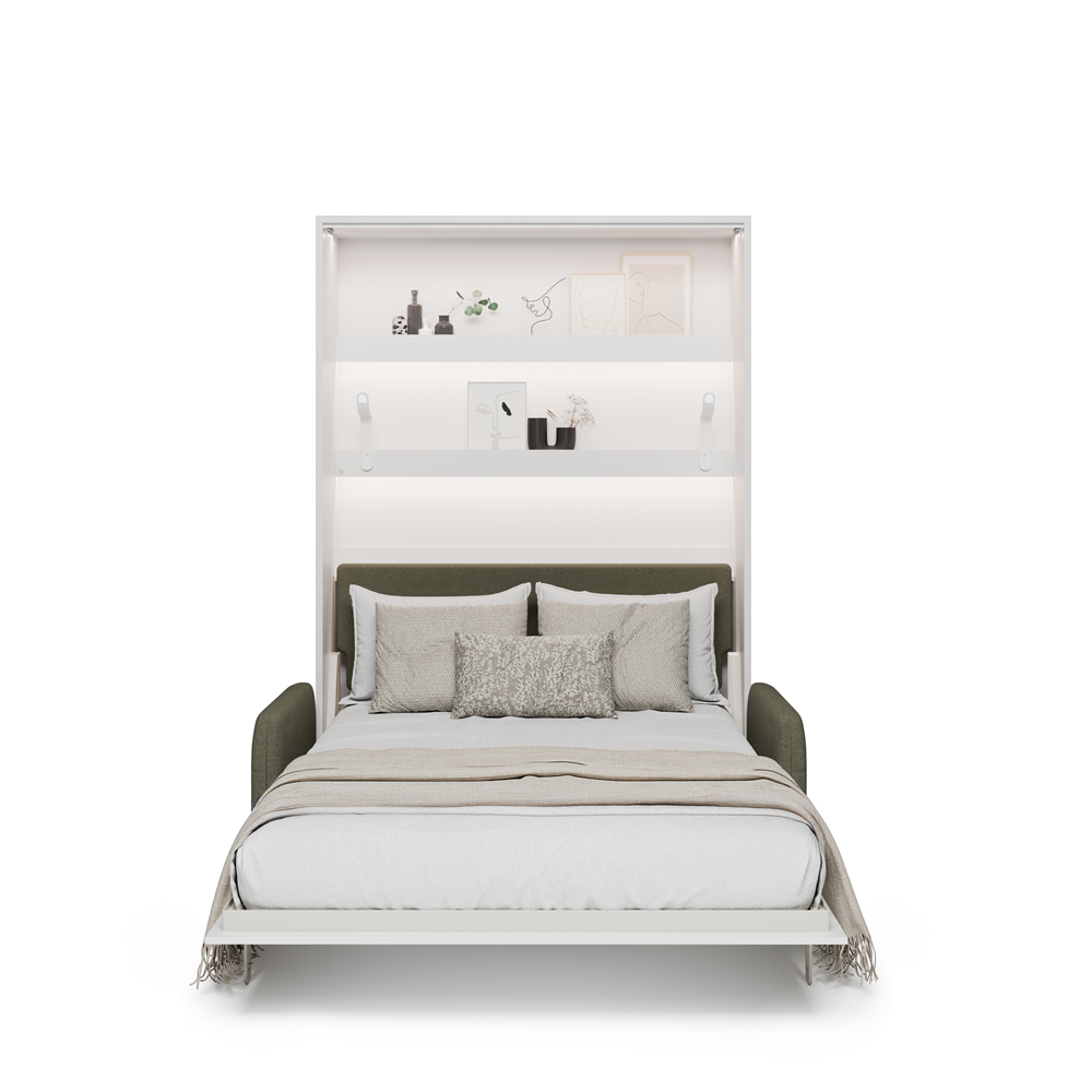 BED CONCEPT BC-36 - półkotapczan elektryczny 140 z zagłówkiem - biały/biały połysk/zielony LUKKA 38