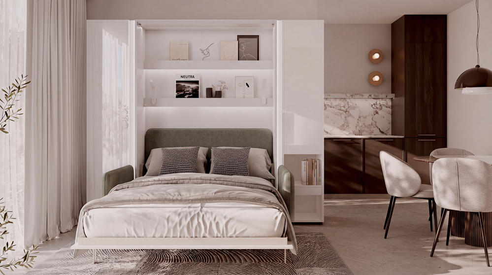 BED CONCEPT BC-36 - półkotapczan elektryczny 140 z zagłówkiem - biały/biały połysk/zielony LUKKA 38