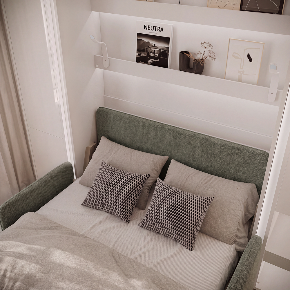 BED CONCEPT BC-36 - półkotapczan elektryczny 140 z zagłówkiem - biały/biały połysk/zielony LUKKA 38