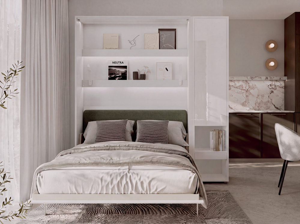 BED CONCEPT BC-36 - półkotapczan elektryczny 140 z zagłówkiem - biały/biały połysk/zielony LUKKA 38