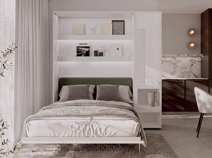BED CONCEPT BC-36 - półkotapczan elektryczny 140 z zagłówkiem - biały/biały połysk/zielony LUKKA 38