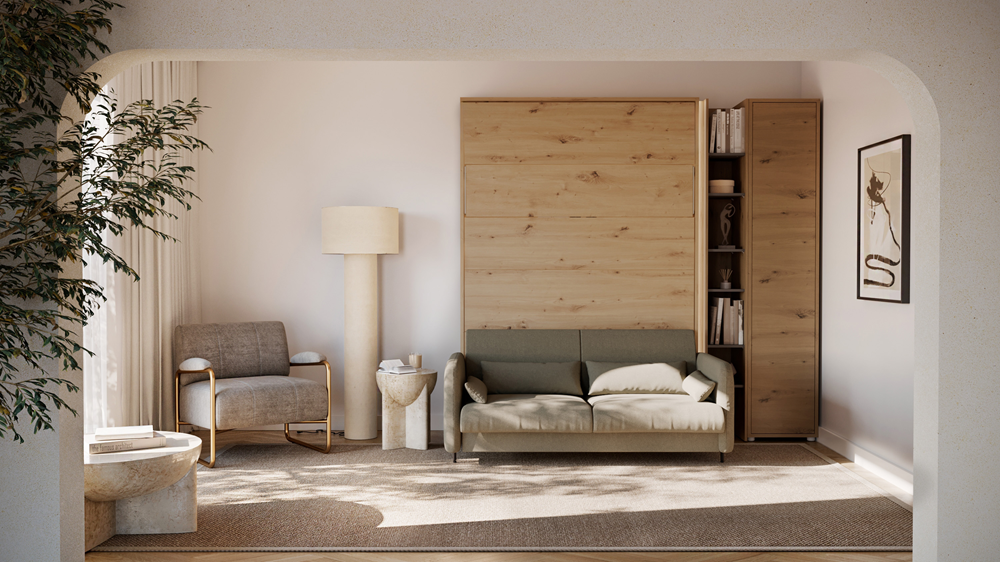 BED CONCEPT BC-36 - półkotapczan elektryczny 140 z zagłówkiem - dąb artisan/zielony LUKKA 38