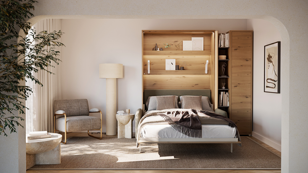 BED CONCEPT BC-36 - półkotapczan elektryczny 140 z zagłówkiem - dąb artisan/zielony LUKKA 38