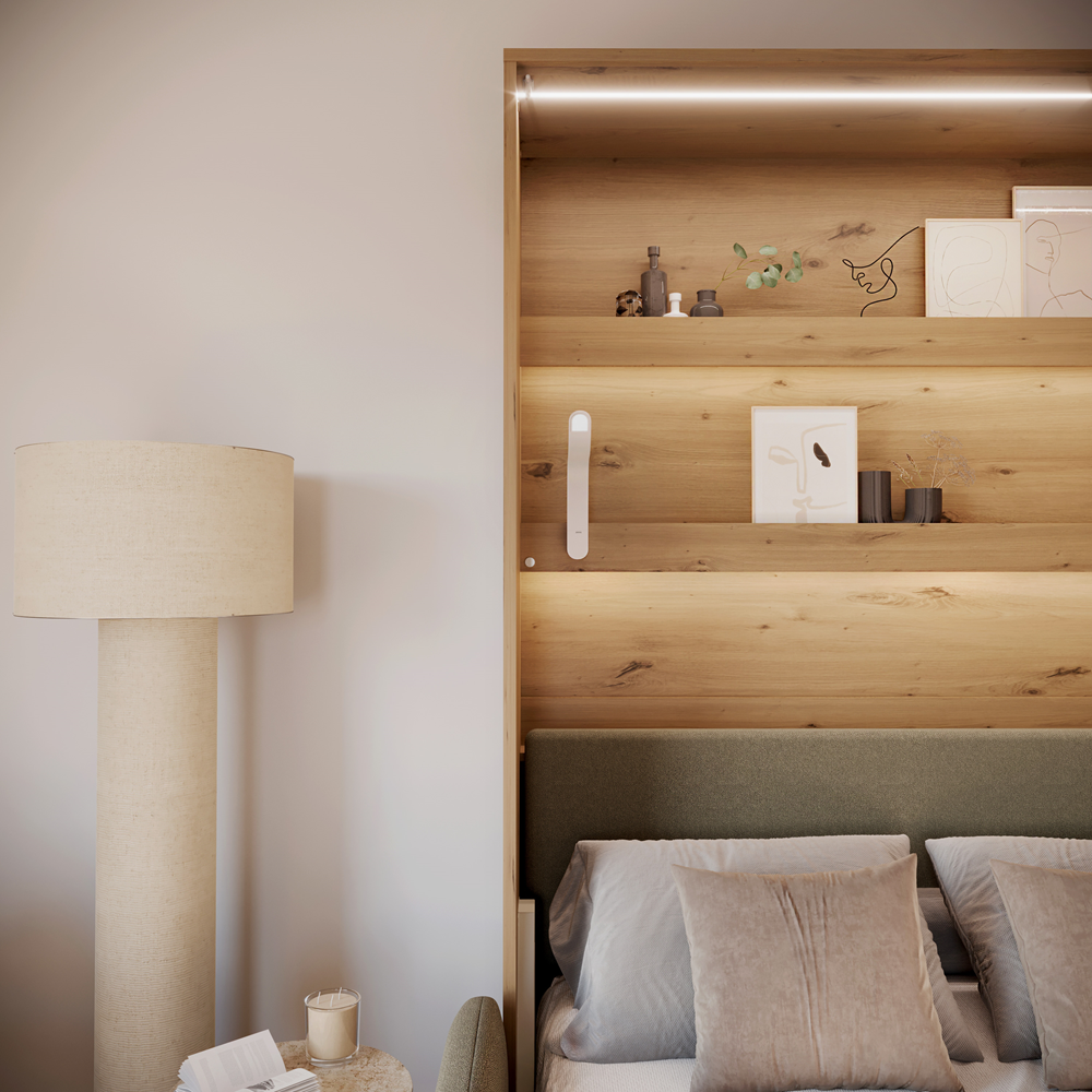 BED CONCEPT BC-36 - półkotapczan elektryczny 140 z zagłówkiem - dąb artisan/zielony LUKKA 38