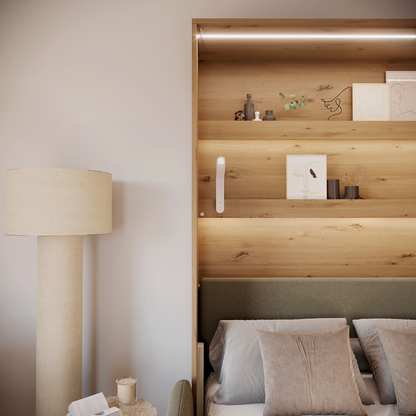 BED CONCEPT BC-36 - półkotapczan elektryczny 140 z zagłówkiem - dąb artisan/zielony LUKKA 38