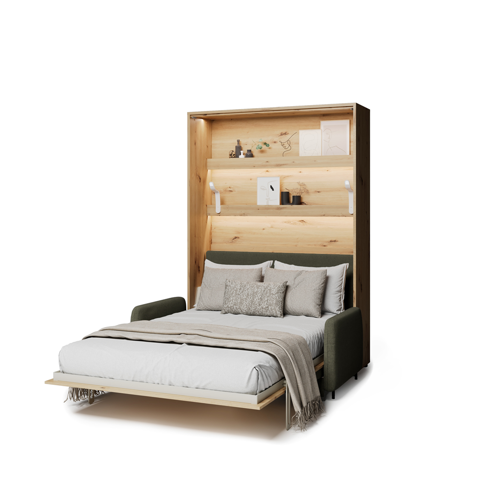 BED CONCEPT BC-36 - półkotapczan elektryczny 140 z zagłówkiem - dąb artisan/zielony LUKKA 38