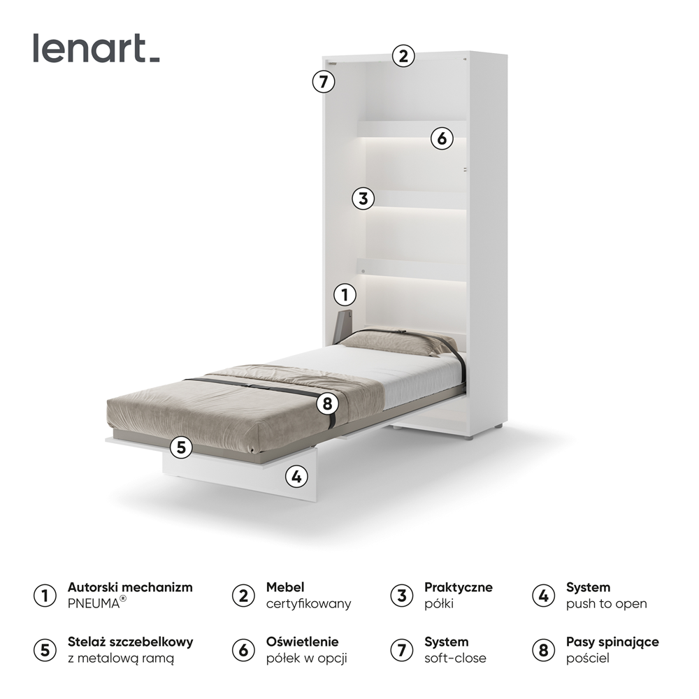 BED CONCEPT BC-03 - półkotapczan pionowy 90 - biały