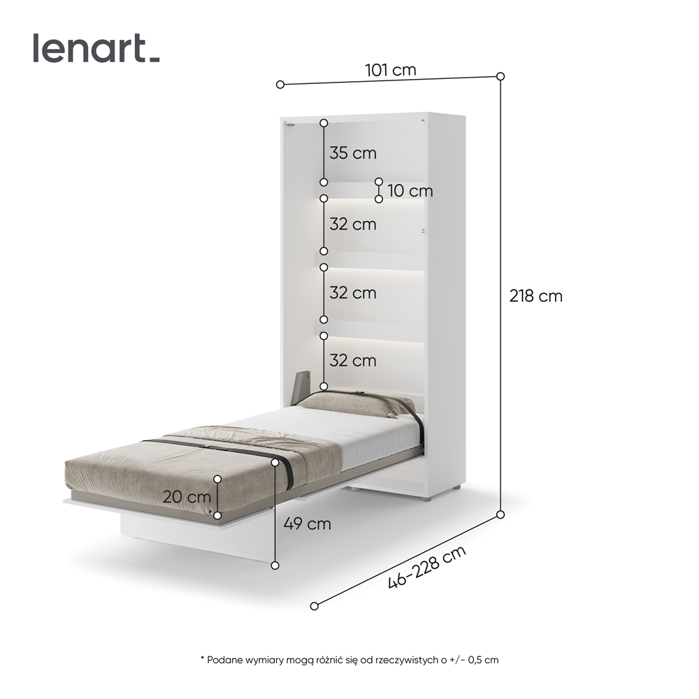 BED CONCEPT BC-03 - półkotapczan pionowy 90 - biały