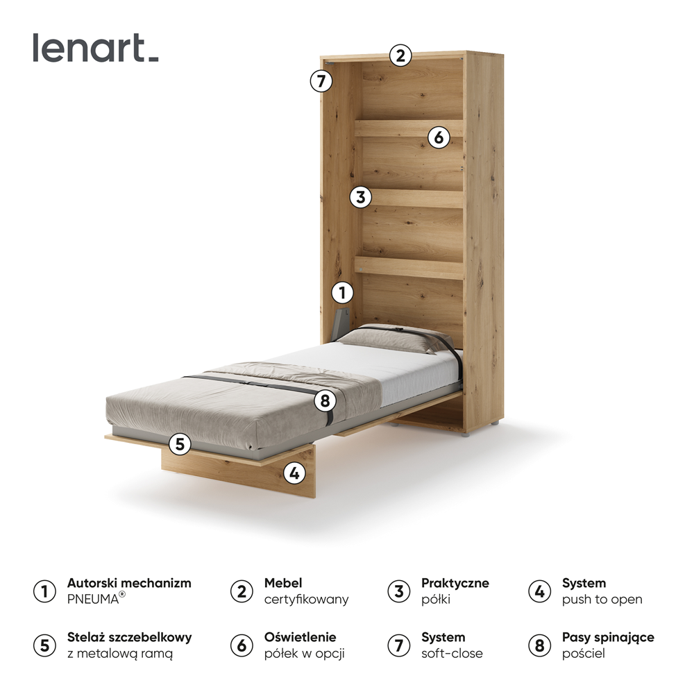 BED CONCEPT BC-03 - półkotapczan pionowy 90 - dąb artisan