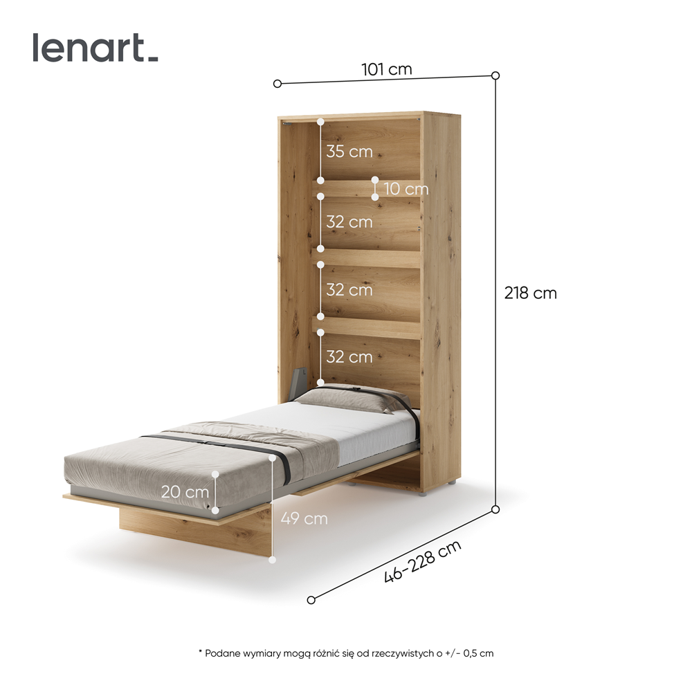 BED CONCEPT BC-03 - półkotapczan pionowy 90 - dąb artisan
