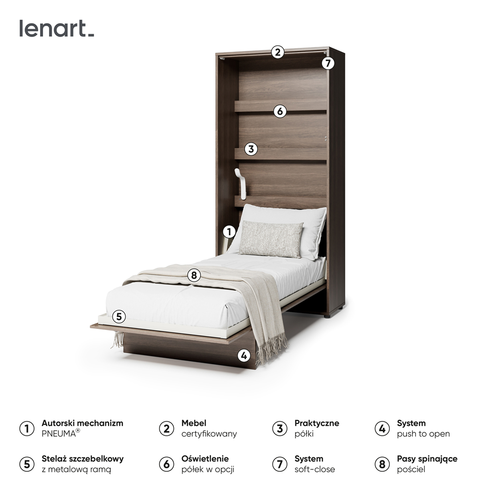 BED CONCEPT BC-03 - półkotapczan pionowy 90 - dąb dunin