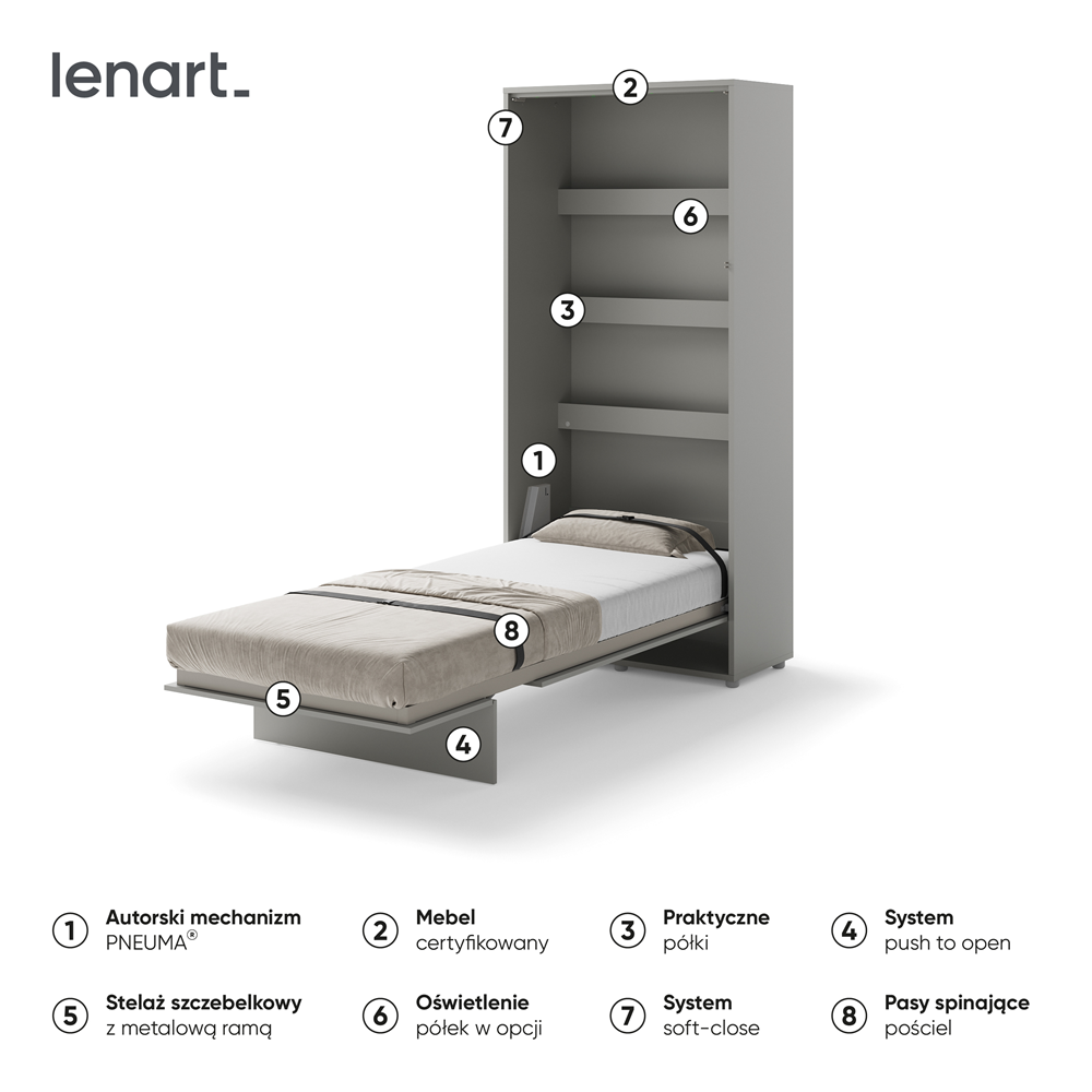 BED CONCEPT BC-03 - półkotapczan pionowy 90 - szary
