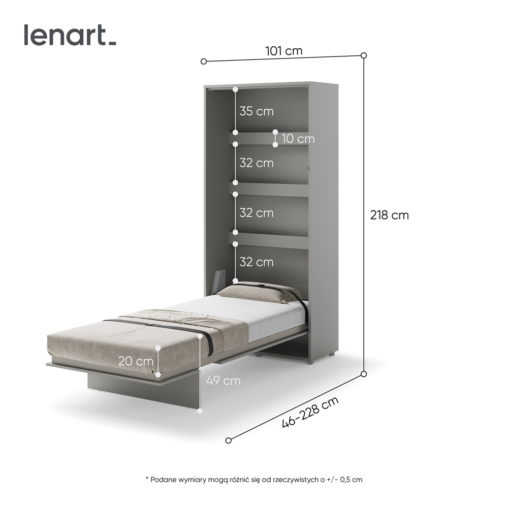 BED CONCEPT BC-03 - półkotapczan pionowy 90 - szary