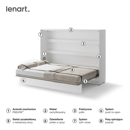 BED CONCEPT BC-04p - półkotapczan poziomy 140 - biały połysk