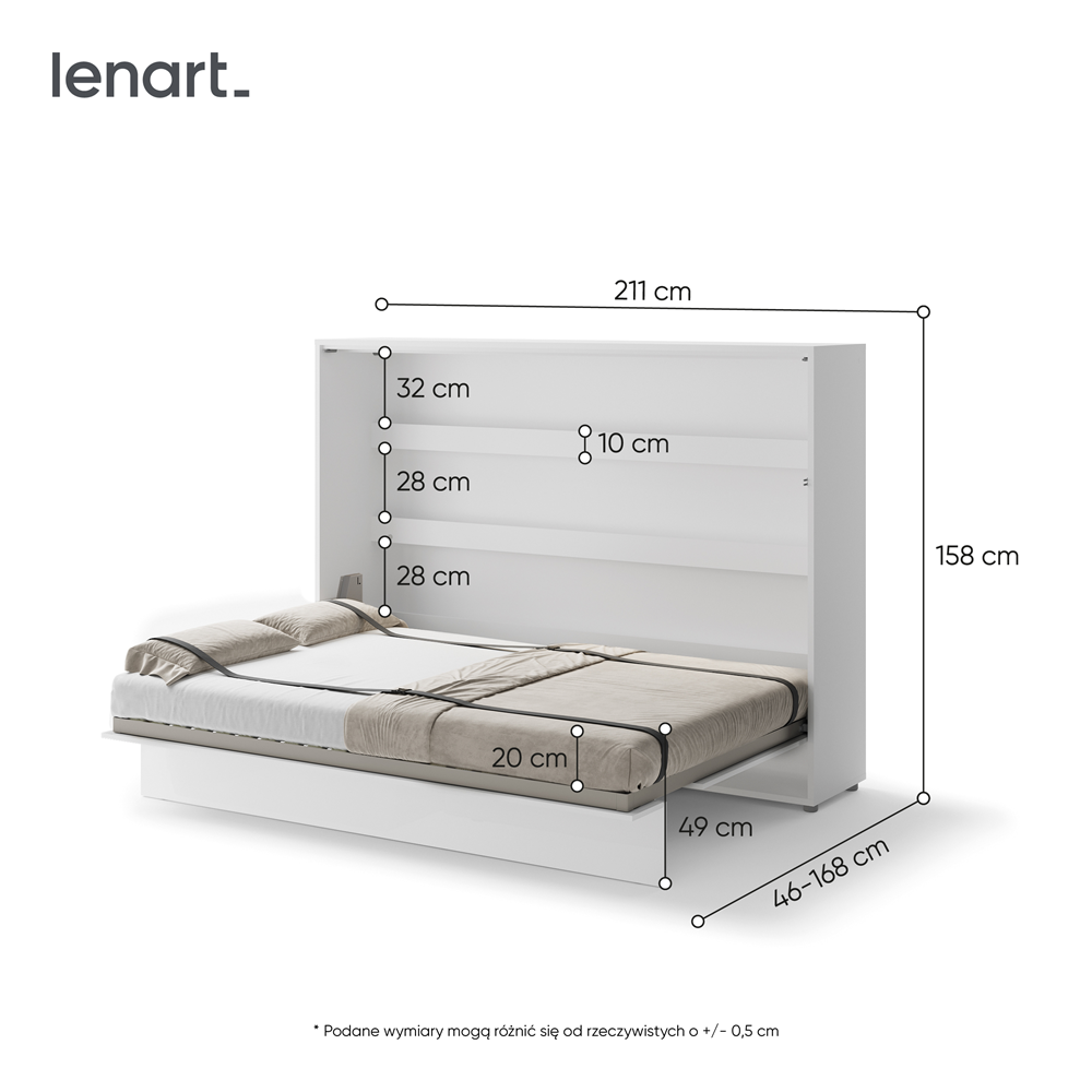 BED CONCEPT BC-04p - półkotapczan poziomy 140 - biały połysk