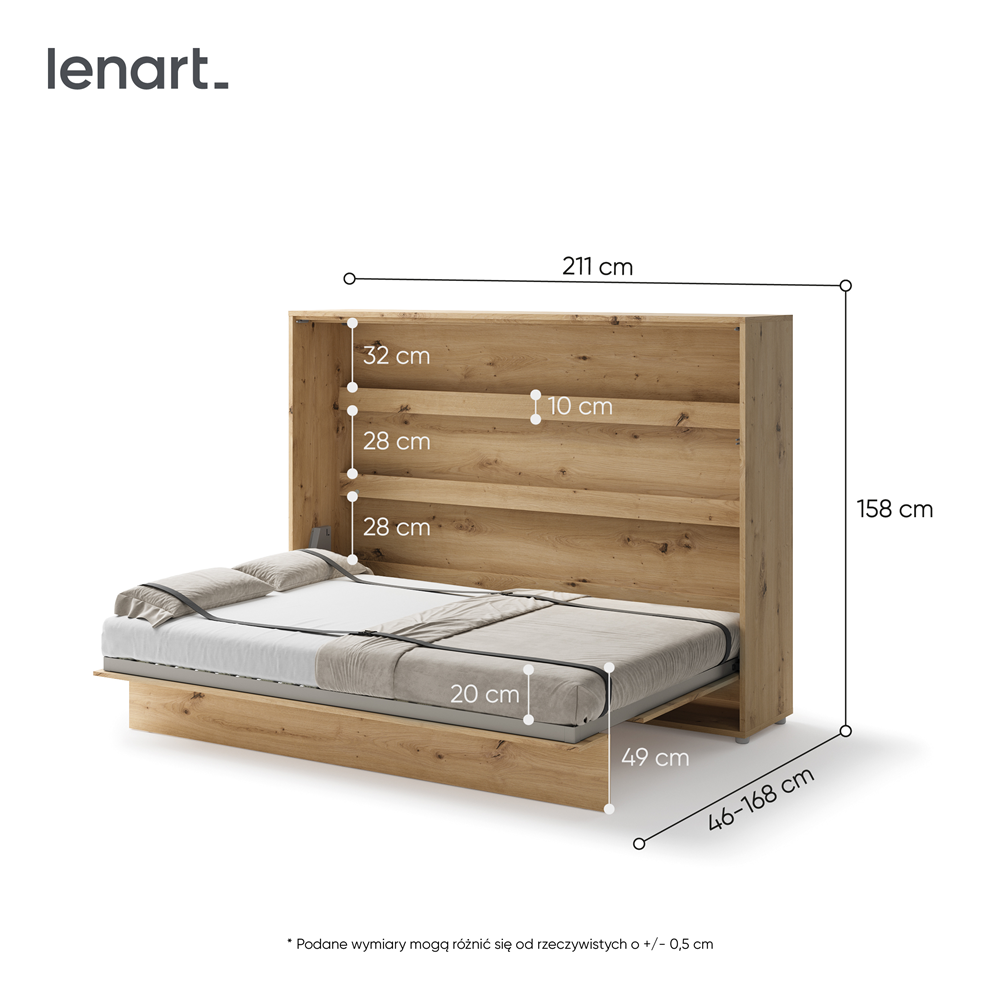 BED CONCEPT BC-04 - półkotapczan poziomy 140 - dąb artisan
