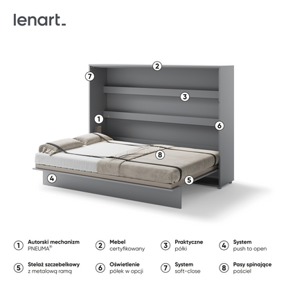 BED CONCEPT BC-04 - półkotapczan poziomy 140 - szary