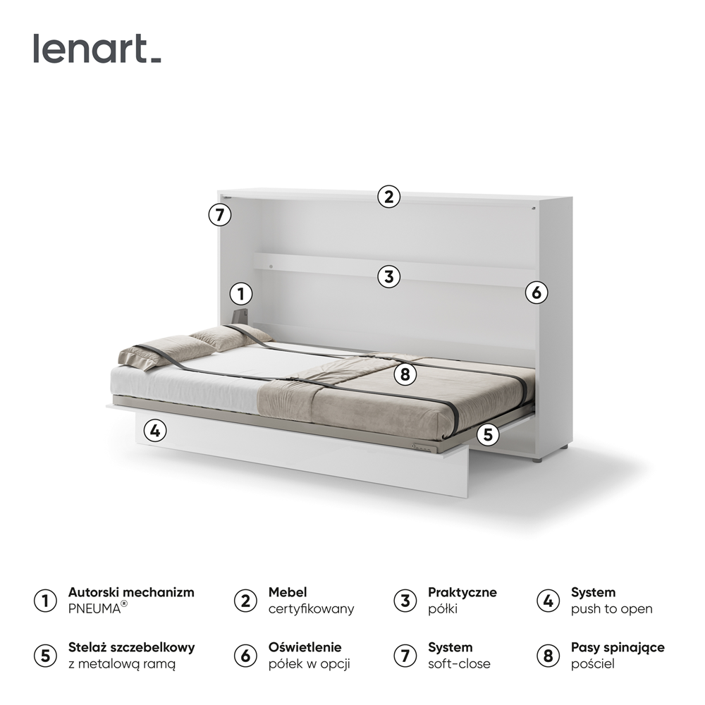 BED CONCEPT BC-05p - półkotapczan poziomy 120 - biały połysk