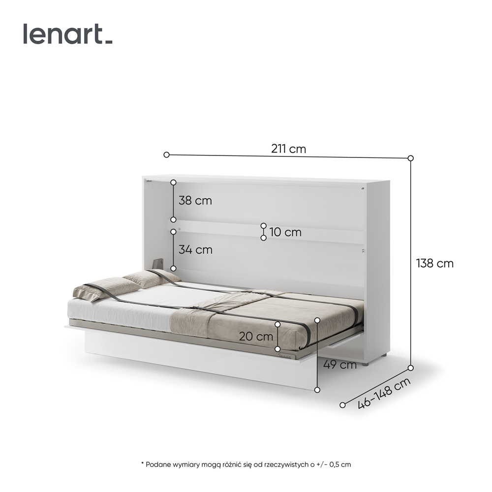 BED CONCEPT BC-05p - półkotapczan poziomy 120 - biały połysk