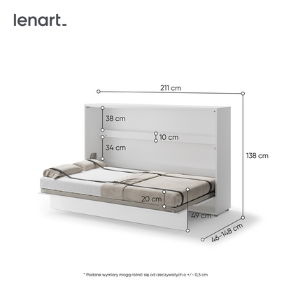 BED CONCEPT BC-05p - półkotapczan poziomy 120 - biały połysk