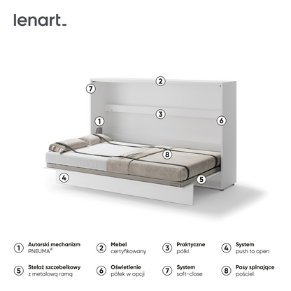 BED CONCEPT BC-04 - półkotapczan poziomy 140 - biały