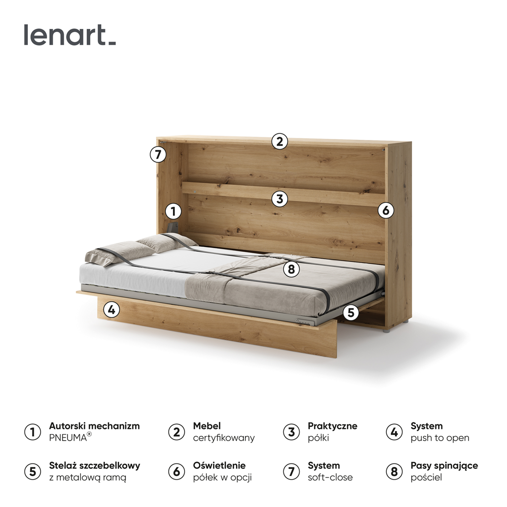 BED CONCEPT BC-05 - półkotapczan poziomy 120 - dąb artisan