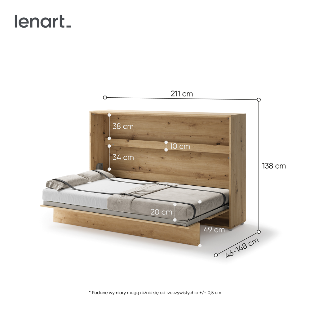 BED CONCEPT BC-05 - półkotapczan poziomy 120 - dąb artisan