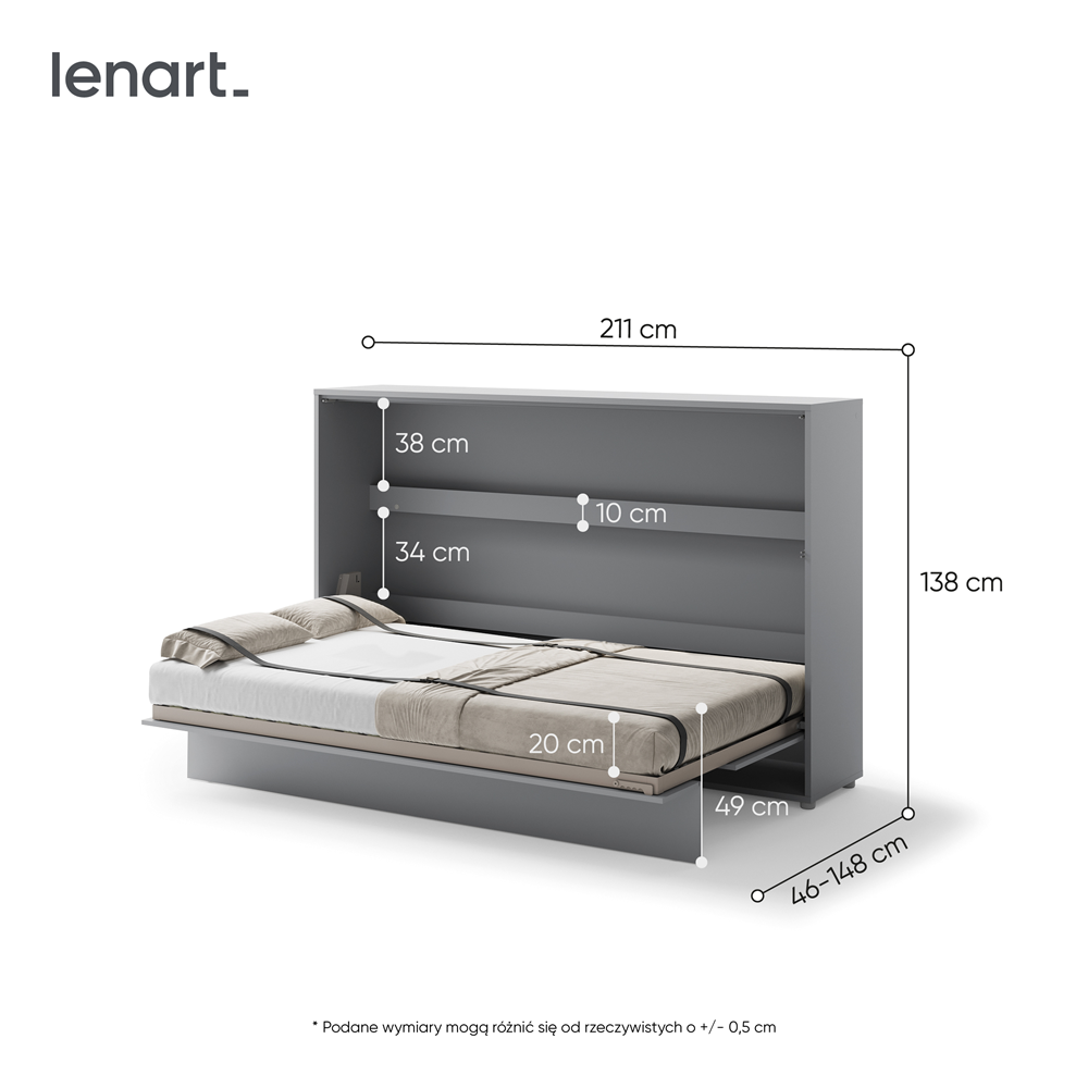 BED CONCEPT BC-05 - półkotapczan poziomy 120 - szary