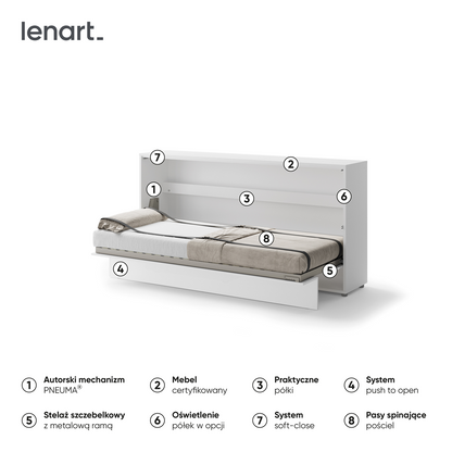 BED CONCEPT BC-06p - półkotapczan poziomy 90 - biały połysk