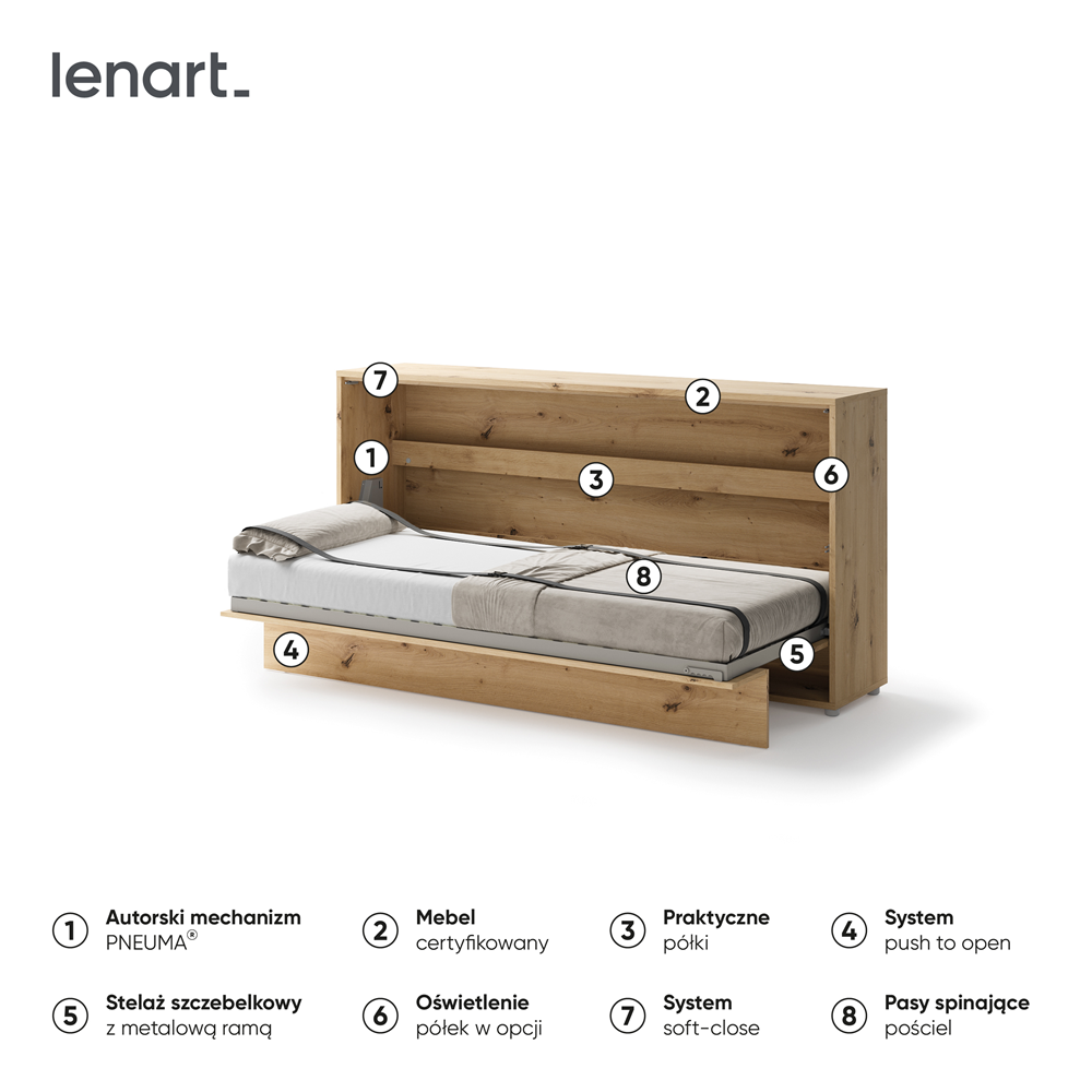 BED CONCEPT BC-06 - półkotapczan poziomy 90 - dąb artisan