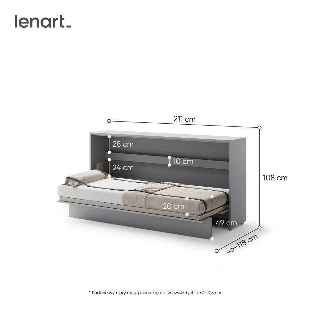 BED CONCEPT BC-06 - półkotapczan poziomy 90 - szary