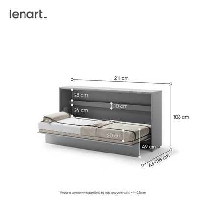 BED CONCEPT BC-06 - półkotapczan poziomy 90 - szary
